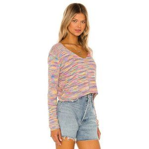 superdown Brie V Neck Sweater Multicolor Long Sleeve Knit Revolve XS NWT $64